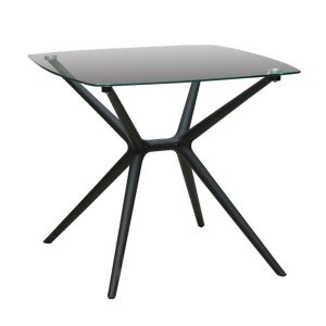 Modern Square Glass Dining Table, Space-Saving Kitchen Table with Tempered Glass Top and Black Metal Legs, Mid-Century Leisure Coffee Table for Small Space, Balcony, Office Reception, Model BF-T017